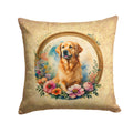 Golden Retriever and Flowers Decorative Throw Pillow 18x18 Indoor Outdoor Accent Cushion, Fabric Cover with Insert for Sofa, Bed, Porch & Living Room