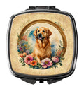 Golden Retriever and Flowers Compact Mirror Decorative Travel Makeup Mirror for Women Girls Gifts Pocket Makeup Mirror Folding Handheld