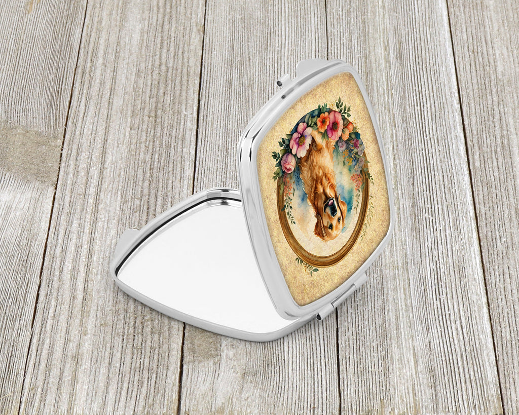 Golden Retriever and Flowers Compact Mirror Decorative Travel Makeup Mirror for Women Girls Gifts Pocket Makeup Mirror Folding Handheld
