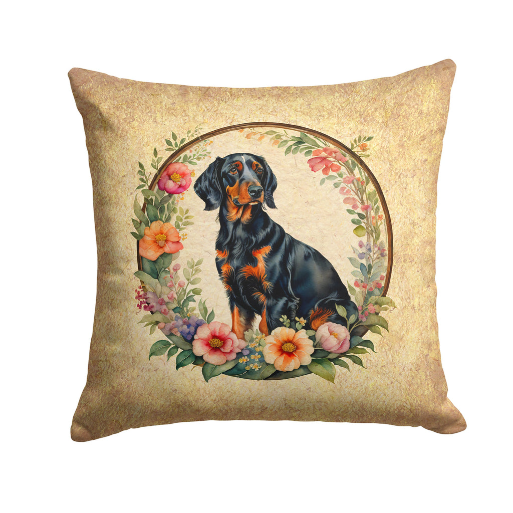 Gordon Setter and Flowers Decorative Throw Pillow 18x18 Indoor Outdoor Accent Cushion, Fabric Cover with Insert for Sofa, Bed, Porch & Living Room