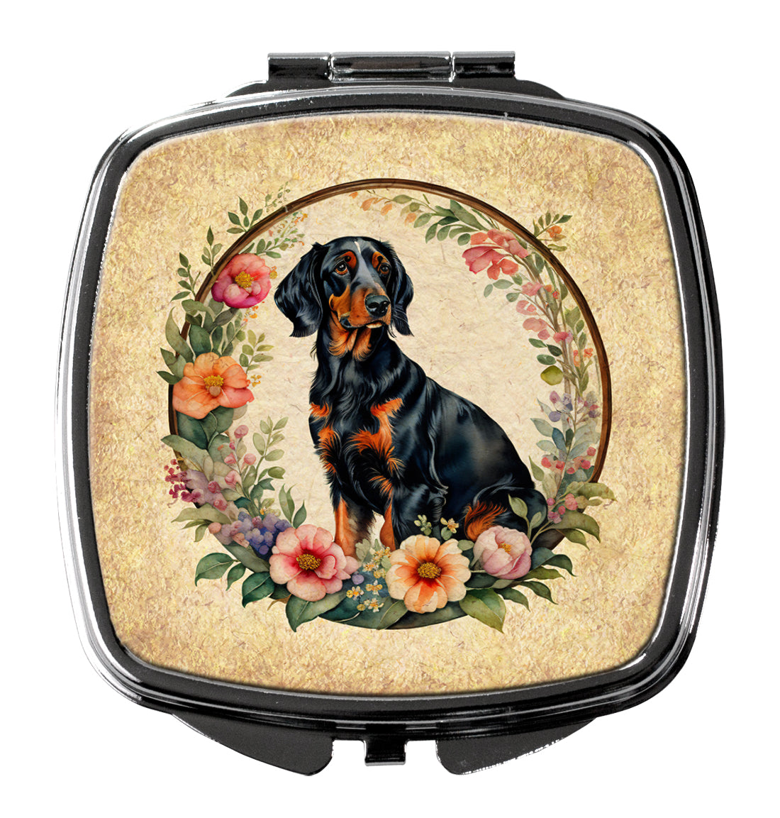 Gordon Setter and Flowers Compact Mirror Decorative Travel Makeup Mirror for Women Girls Gifts Pocket Makeup Mirror Folding Handheld