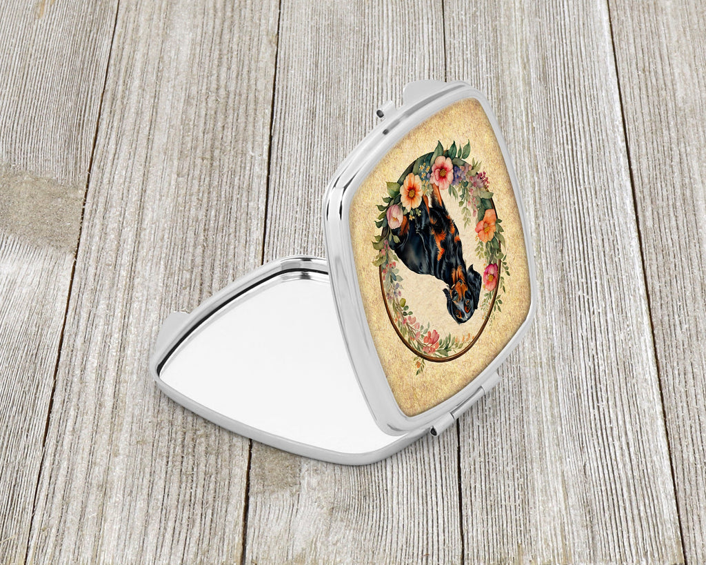 Gordon Setter and Flowers Compact Mirror Decorative Travel Makeup Mirror for Women Girls Gifts Pocket Makeup Mirror Folding Handheld