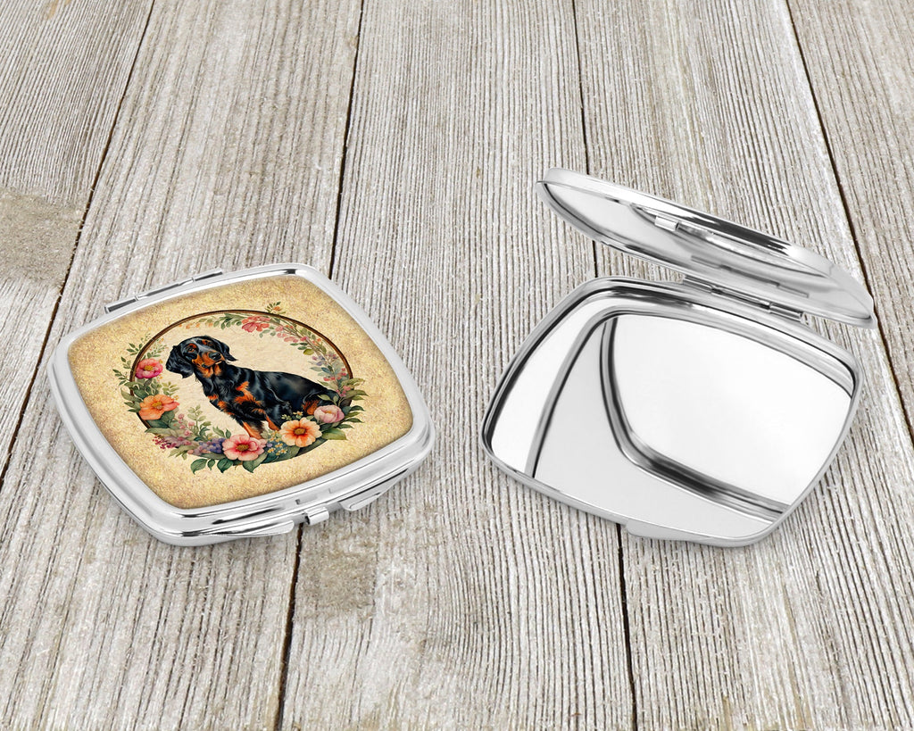Gordon Setter and Flowers Compact Mirror Decorative Travel Makeup Mirror for Women Girls Gifts Pocket Makeup Mirror Folding Handheld