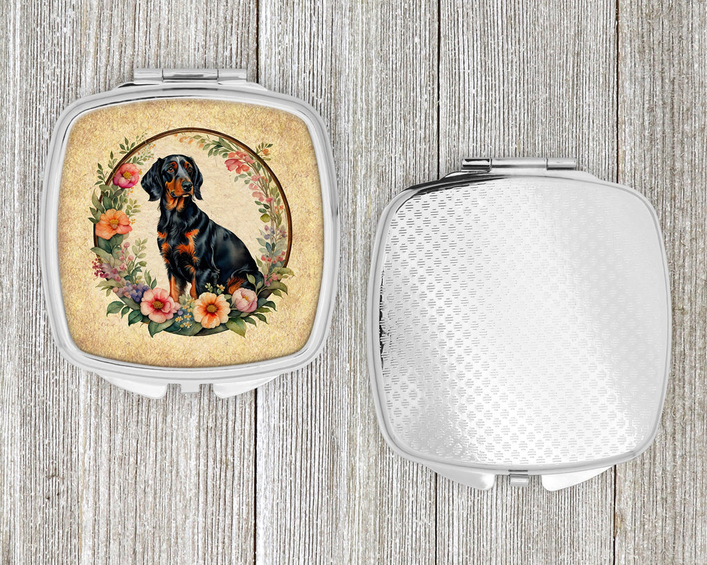 Gordon Setter and Flowers Compact Mirror Decorative Travel Makeup Mirror for Women Girls Gifts Pocket Makeup Mirror Folding Handheld