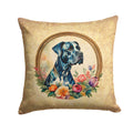 Great Dane and Flowers Decorative Throw Pillow 14x14 Indoor Outdoor Accent Cushion, Fabric Cover with Insert for Sofa, Bed, Porch & Living Room