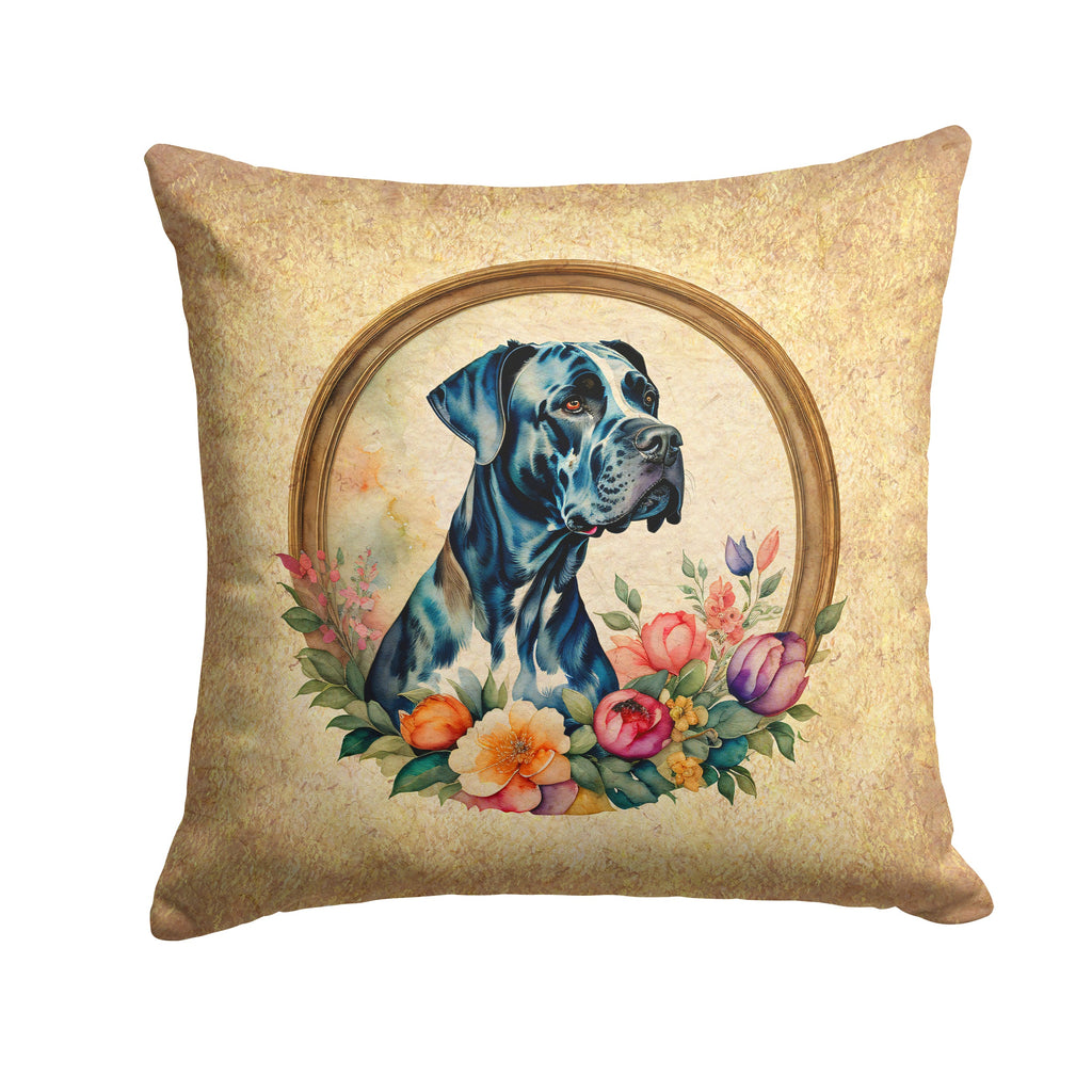 Great Dane and Flowers Decorative Throw Pillow 18x18 Indoor Outdoor Accent Cushion, Fabric Cover with Insert for Sofa, Bed, Porch & Living Room
