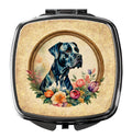 Great Dane and Flowers Compact Mirror Decorative Travel Makeup Mirror for Women Girls Gifts Pocket Makeup Mirror Folding Handheld