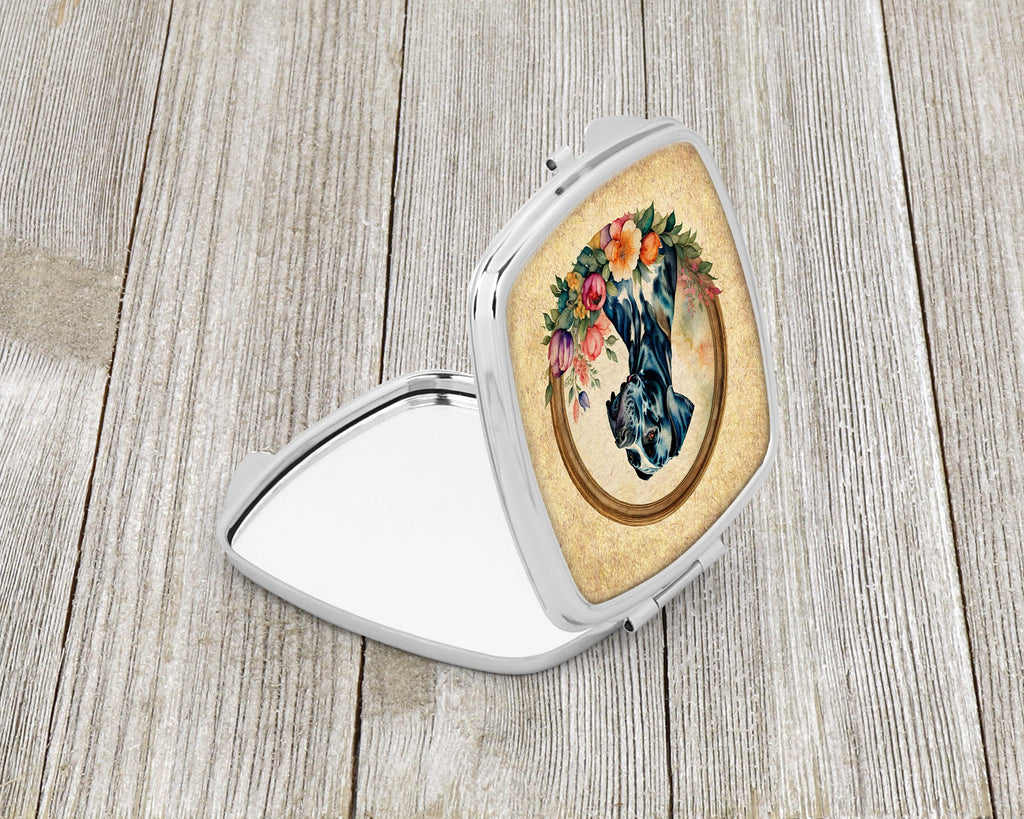 Great Dane and Flowers Compact Mirror Decorative Travel Makeup Mirror for Women Girls Gifts Pocket Makeup Mirror Folding Handheld