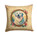 Great Pyrenees and Flowers Decorative Throw Pillow 14x14 Indoor Outdoor Accent Cushion, Fabric Cover with Insert for Sofa, Bed, Porch & Living Room