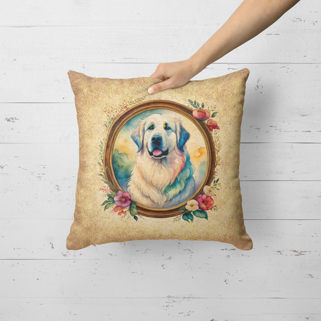 Great Pyrenees and Flowers Decorative Throw Pillow 18x18 Indoor Outdoor Accent Cushion, Fabric Cover with Insert for Sofa, Bed, Porch & Living Room