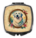 Great Pyrenees and Flowers Compact Mirror Decorative Travel Makeup Mirror for Women Girls Gifts Pocket Makeup Mirror Folding Handheld