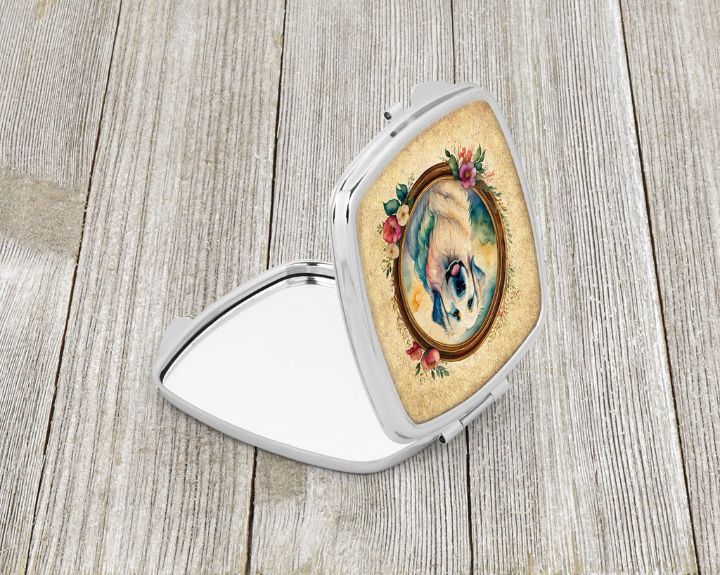 Great Pyrenees and Flowers Compact Mirror Decorative Travel Makeup Mirror for Women Girls Gifts Pocket Makeup Mirror Folding Handheld