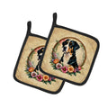 Greater Swiss Mountain Dog and Flowers Pot Holder Set of 2 Heat Resistant Quilted Hot Pads 7.5 x 7.5 Inch, Insulated Kitchen Trivets for Cooking & Baking
