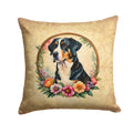 Greater Swiss Mountain Dog and Flowers Decorative Throw Pillow 14x14 Indoor Outdoor Accent Cushion, Fabric Cover with Insert for Sofa, Bed, Porch & Living Room