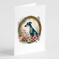 Greyhound and Flowers Greeting Cards Pack of 8 Blank Cards with Envelopes Whimsical A7 Size 5x7