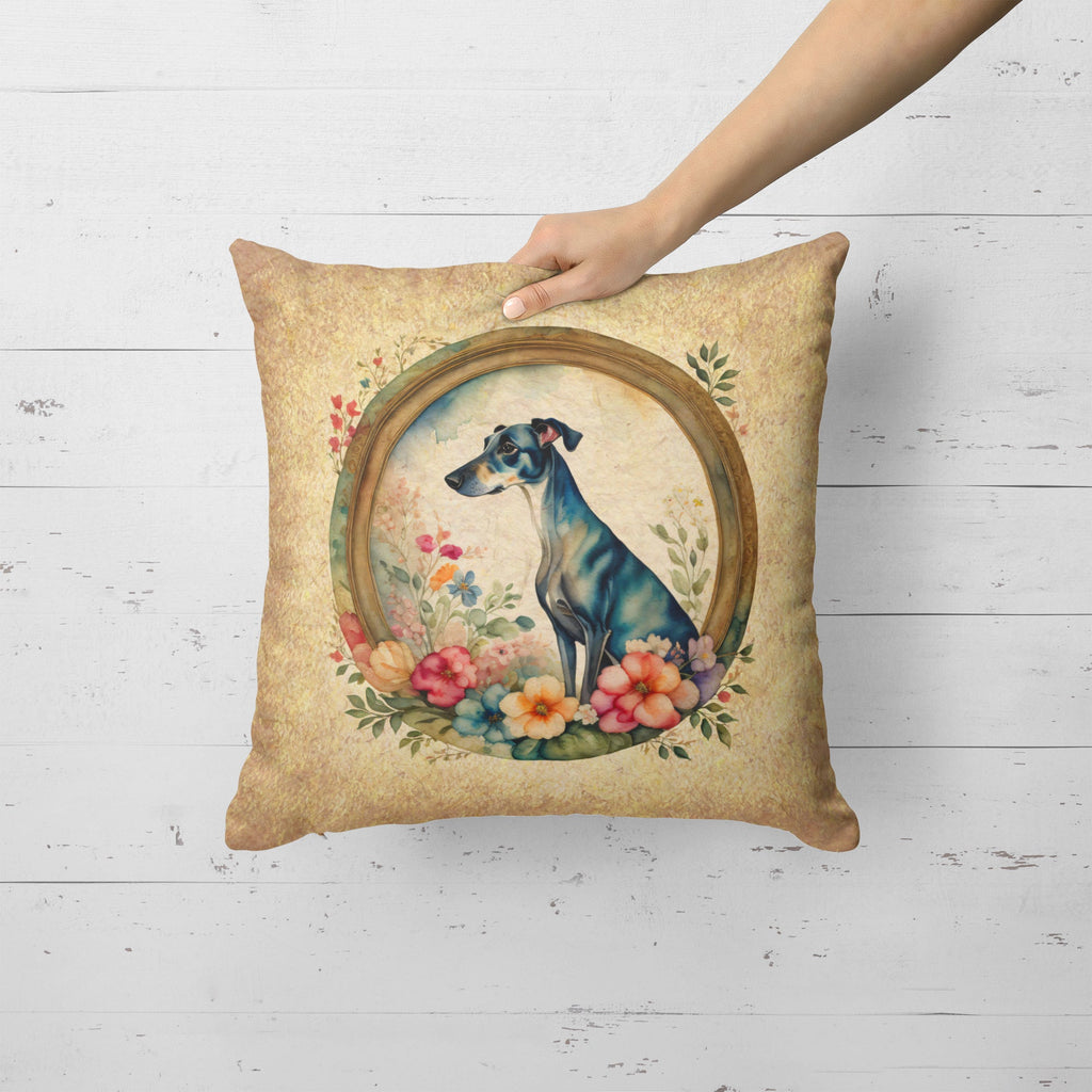 Greyhound and Flowers Decorative Throw Pillow 18x18 Indoor Outdoor Accent Cushion, Fabric Cover with Insert for Sofa, Bed, Porch & Living Room