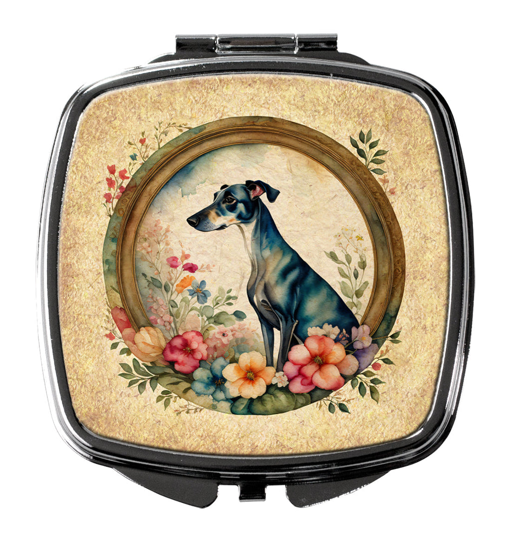 Greyhound and Flowers Compact Mirror Decorative Travel Makeup Mirror for Women Girls Gifts Pocket Makeup Mirror Folding Handheld