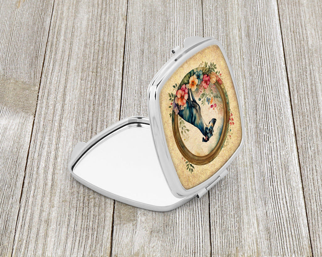 Greyhound and Flowers Compact Mirror Decorative Travel Makeup Mirror for Women Girls Gifts Pocket Makeup Mirror Folding Handheld