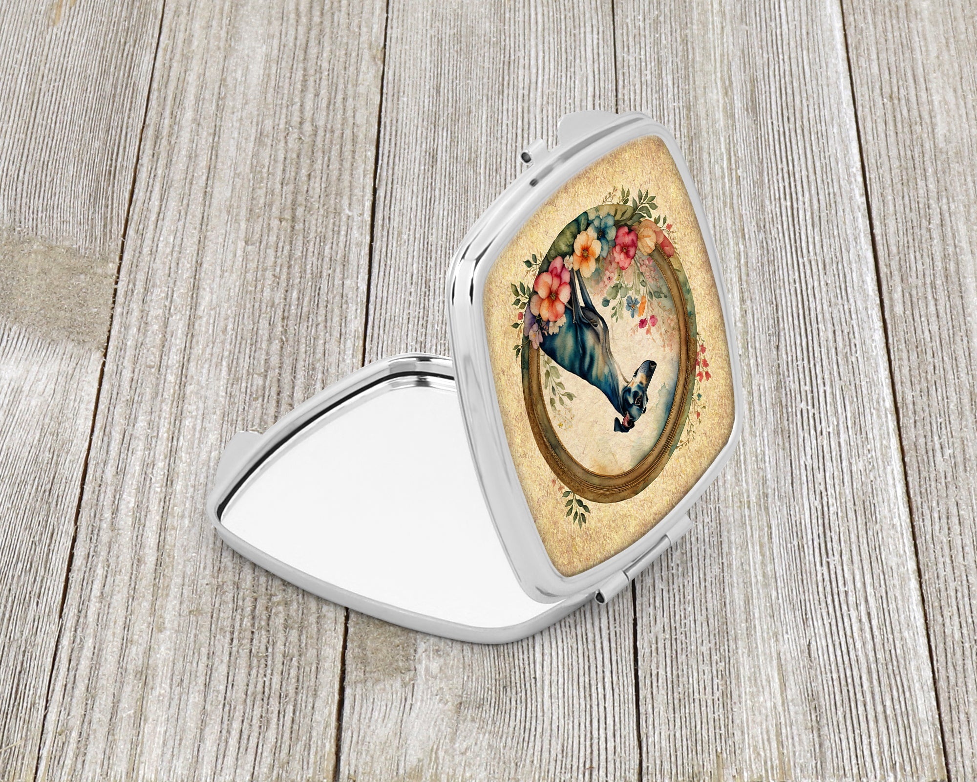 Greyhound and Flowers Compact Mirror Decorative Travel Makeup Mirror for Women Girls Gifts Pocket Makeup Mirror Folding Handheld
