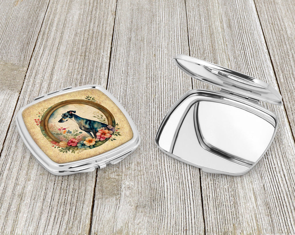 Greyhound and Flowers Compact Mirror Decorative Travel Makeup Mirror for Women Girls Gifts Pocket Makeup Mirror Folding Handheld