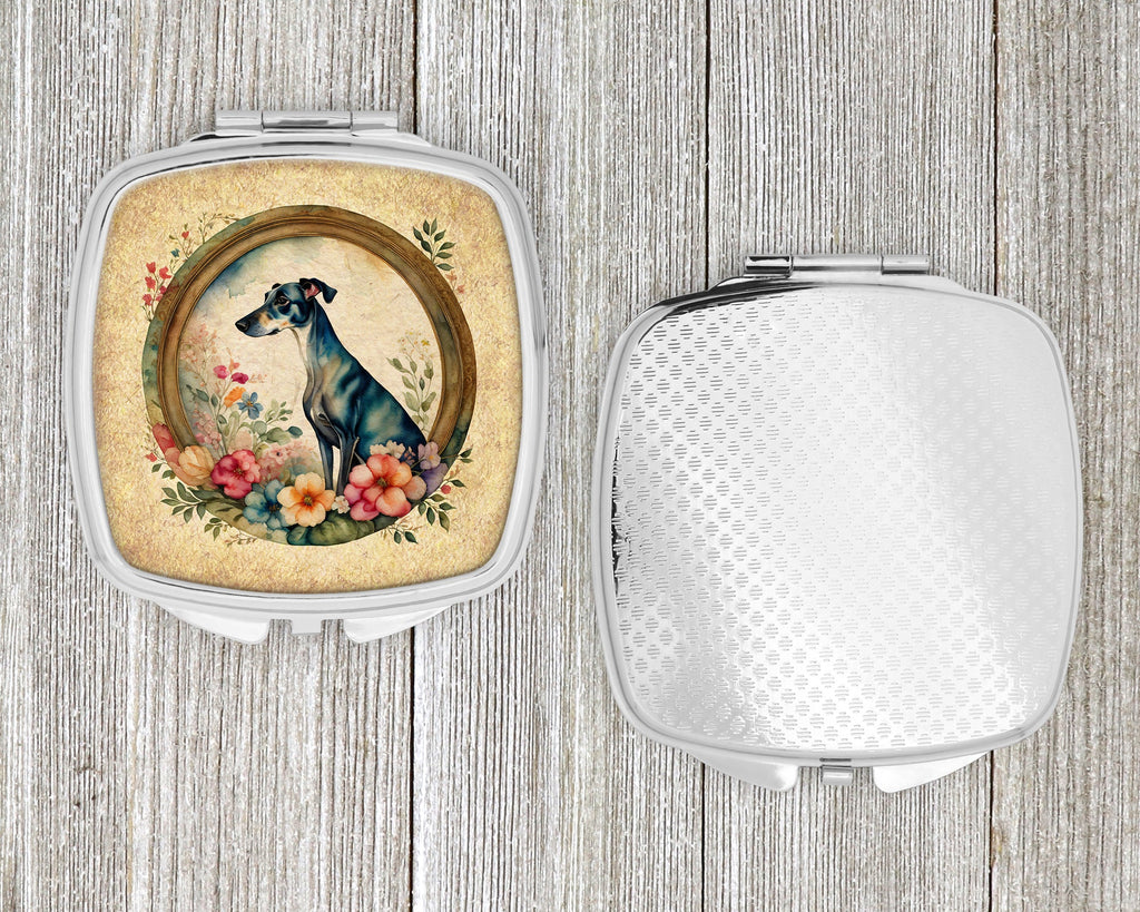 Greyhound and Flowers Compact Mirror Decorative Travel Makeup Mirror for Women Girls Gifts Pocket Makeup Mirror Folding Handheld