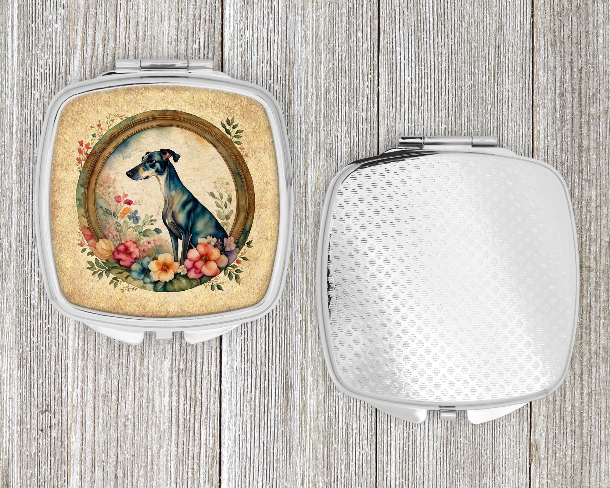 Greyhound and Flowers Compact Mirror Decorative Travel Makeup Mirror for Women Girls Gifts Pocket Makeup Mirror Folding Handheld