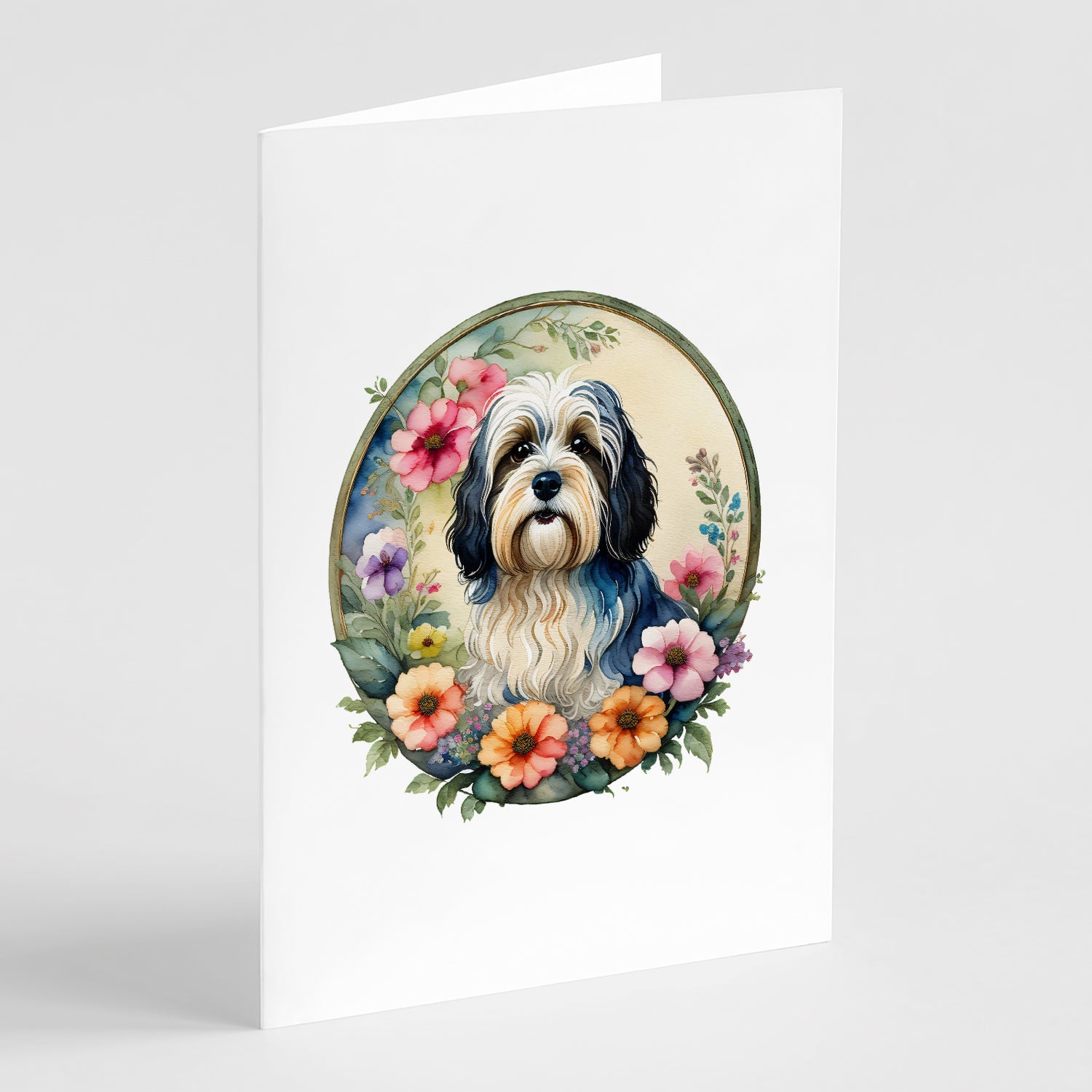 Havanese and Flowers Greeting Cards Pack of 8 Blank Cards with Envelopes Whimsical A7 Size 5x7