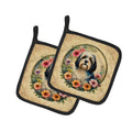 Havanese and Flowers Pot Holder Set of 2 Heat Resistant Quilted Hot Pads 7.5 x 7.5 Inch, Insulated Kitchen Trivets for Cooking & Baking