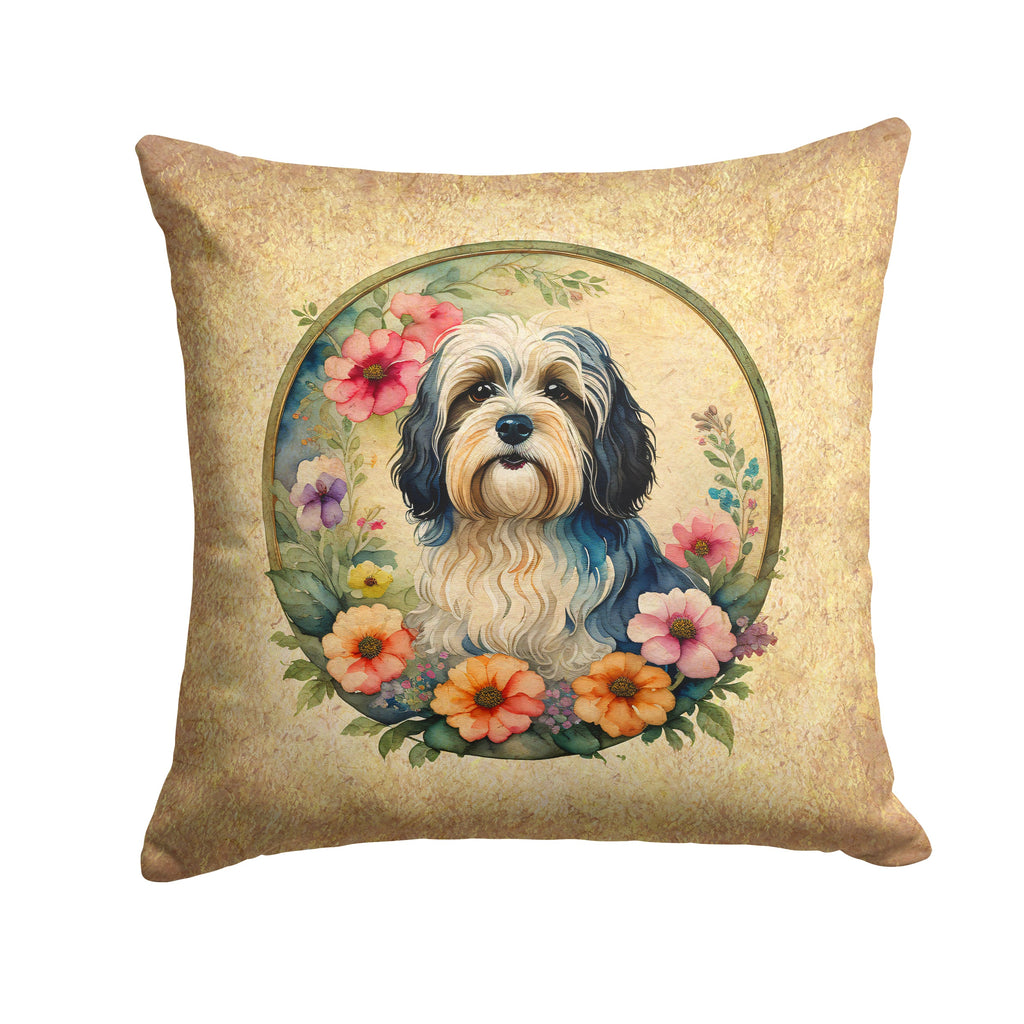Havanese and Flowers Decorative Throw Pillow 14x14 Indoor Outdoor Accent Cushion, Fabric Cover with Insert for Sofa, Bed, Porch & Living Room