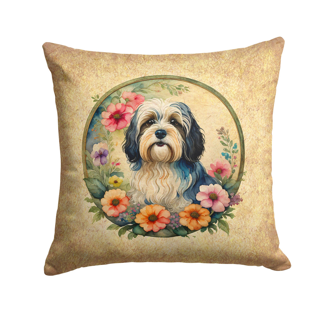 Havanese and Flowers Decorative Throw Pillow 18x18 Indoor Outdoor Accent Cushion, Fabric Cover with Insert for Sofa, Bed, Porch & Living Room