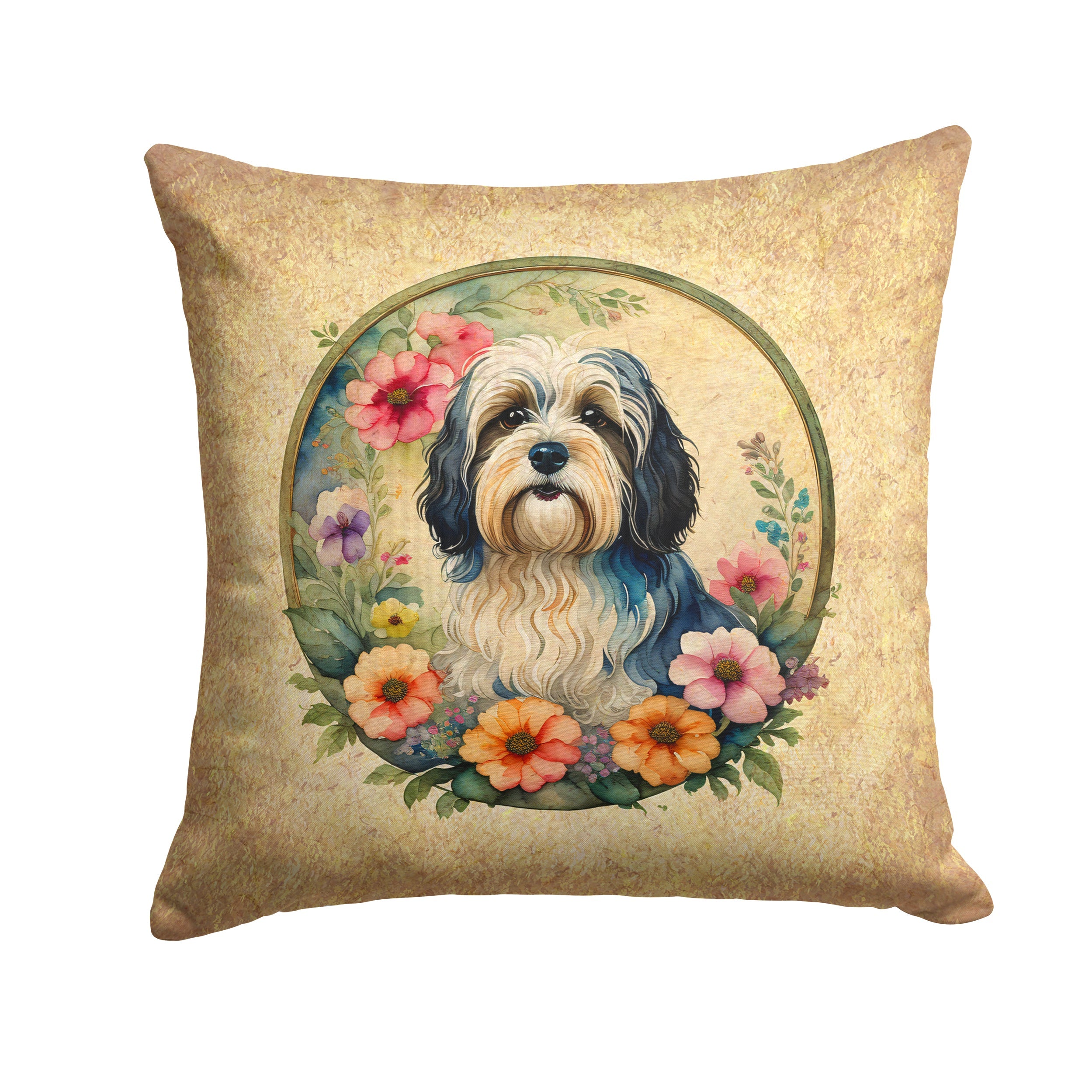 Havanese and Flowers Decorative Throw Pillow 18x18 Indoor Outdoor Accent Cushion, Fabric Cover with Insert for Sofa, Bed, Porch & Living Room