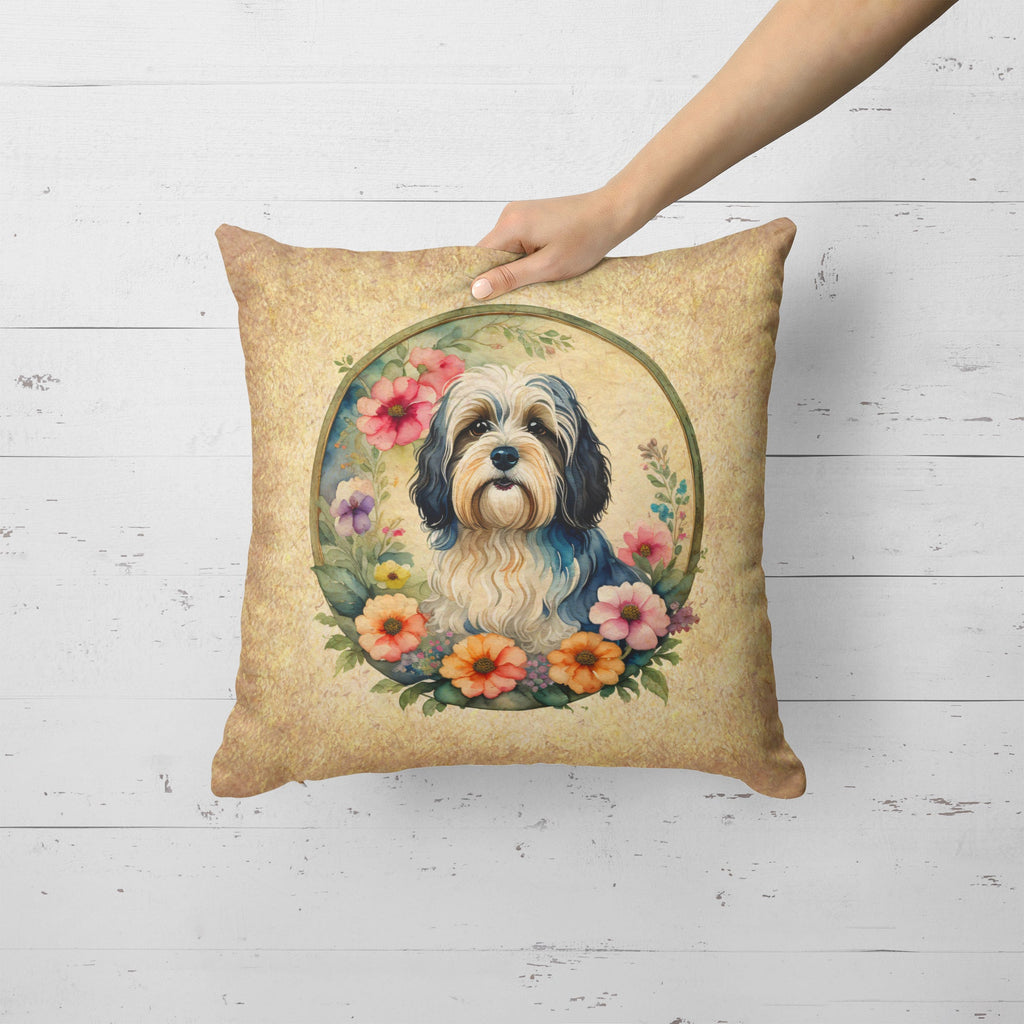 Havanese and Flowers Decorative Throw Pillow 18x18 Indoor Outdoor Accent Cushion, Fabric Cover with Insert for Sofa, Bed, Porch & Living Room