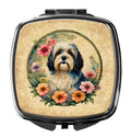 Havanese and Flowers Compact Mirror Decorative Travel Makeup Mirror for Women Girls Gifts Pocket Makeup Mirror Folding Handheld