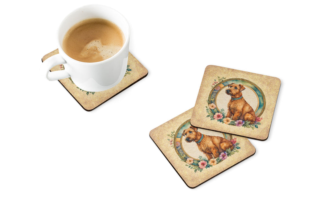 Irish Terrier and Flowers Foam Coasters Set of 4 Cup Coasters for Indoor Outdoor, Tabletop Protection, Anti Slip, Mouse pad Material