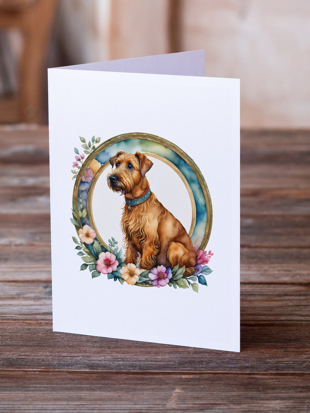 Irish Terrier and Flowers Greeting Cards Pack of 8 Blank Cards with Envelopes Whimsical A7 Size 5x7
