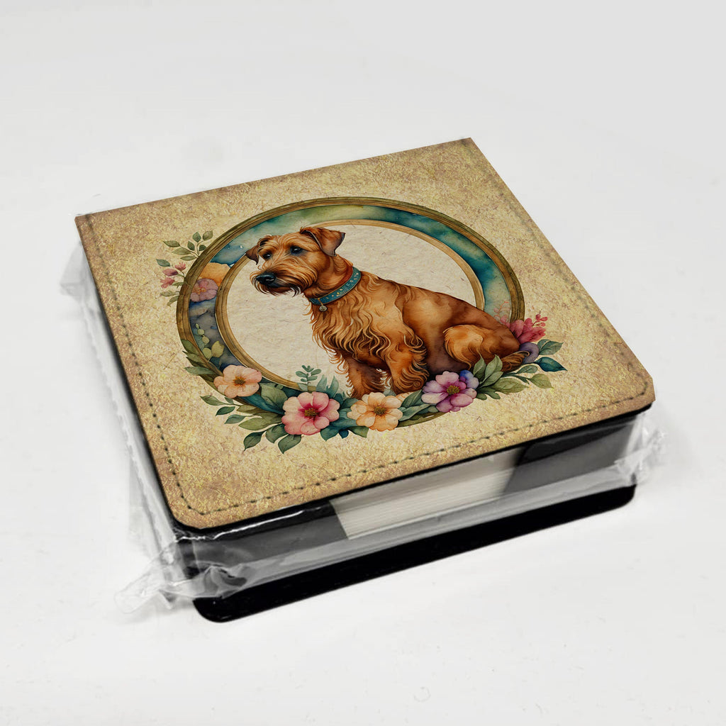 Irish Terrier and Flowers PU Leather Note Paper Holder with Artist-Designed Cover, Desk Accessory, Office Gift