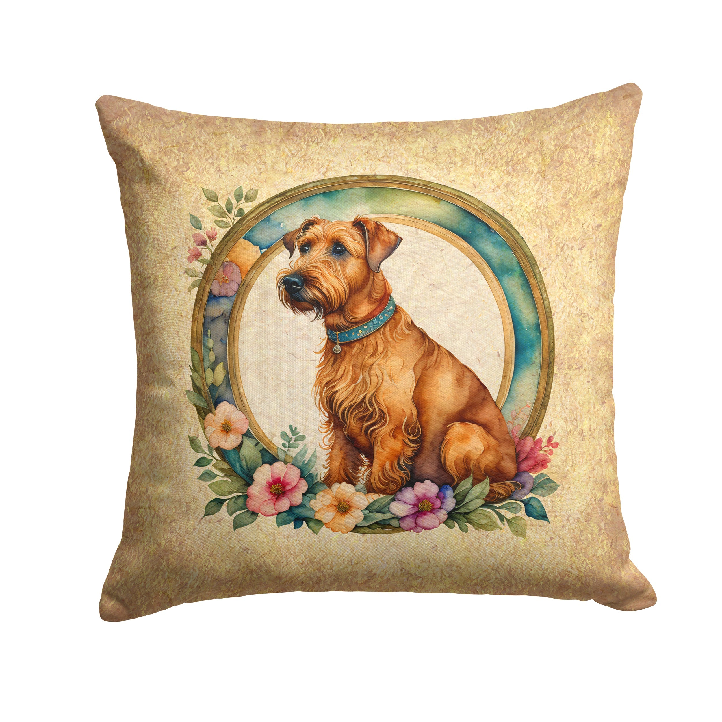 Irish Terrier and Flowers Decorative Throw Pillow 18x18 Indoor Outdoor Accent Cushion, Fabric Cover with Insert for Sofa, Bed, Porch & Living Room