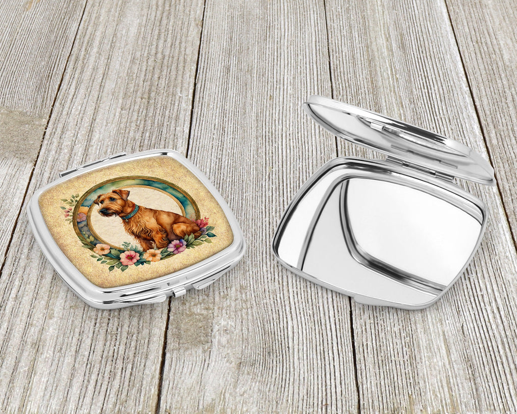 Irish Terrier and Flowers Compact Mirror Decorative Travel Makeup Mirror for Women Girls Gifts Pocket Makeup Mirror Folding Handheld