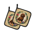 Irish Water Spaniel and Flowers Pot Holder Set of 2 Heat Resistant Quilted Hot Pads 7.5 x 7.5 Inch, Insulated Kitchen Trivets for Cooking & Baking