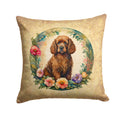 Irish Water Spaniel and Flowers Decorative Throw Pillow 14x14 Indoor Outdoor Accent Cushion, Fabric Cover with Insert for Sofa, Bed, Porch & Living Room