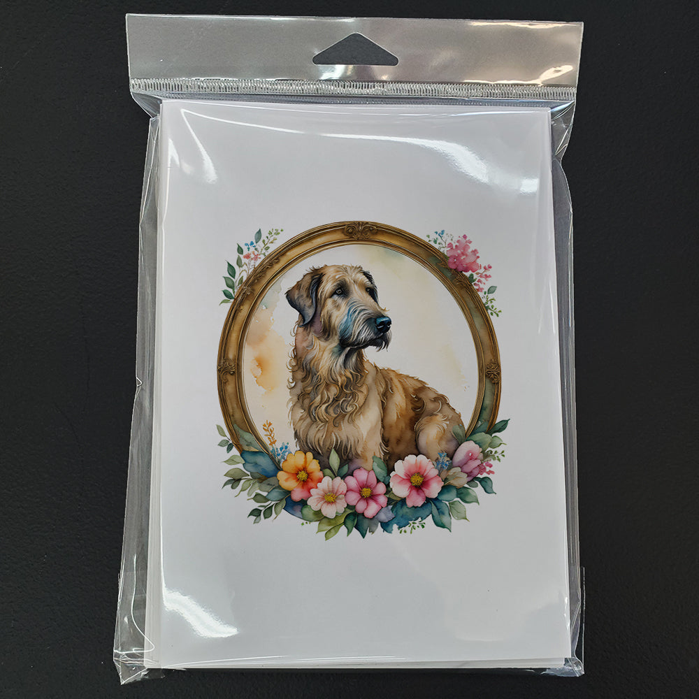 Irish Wolfhound and Flowers Greeting Cards Pack of 8 Blank Cards with Envelopes Whimsical A7 Size 5x7