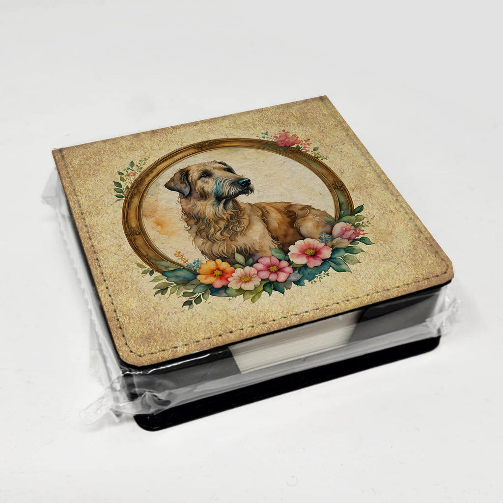 Irish Wolfhound and Flowers PU Leather Note Paper Holder with Artist-Designed Cover, Desk Accessory, Office Gift