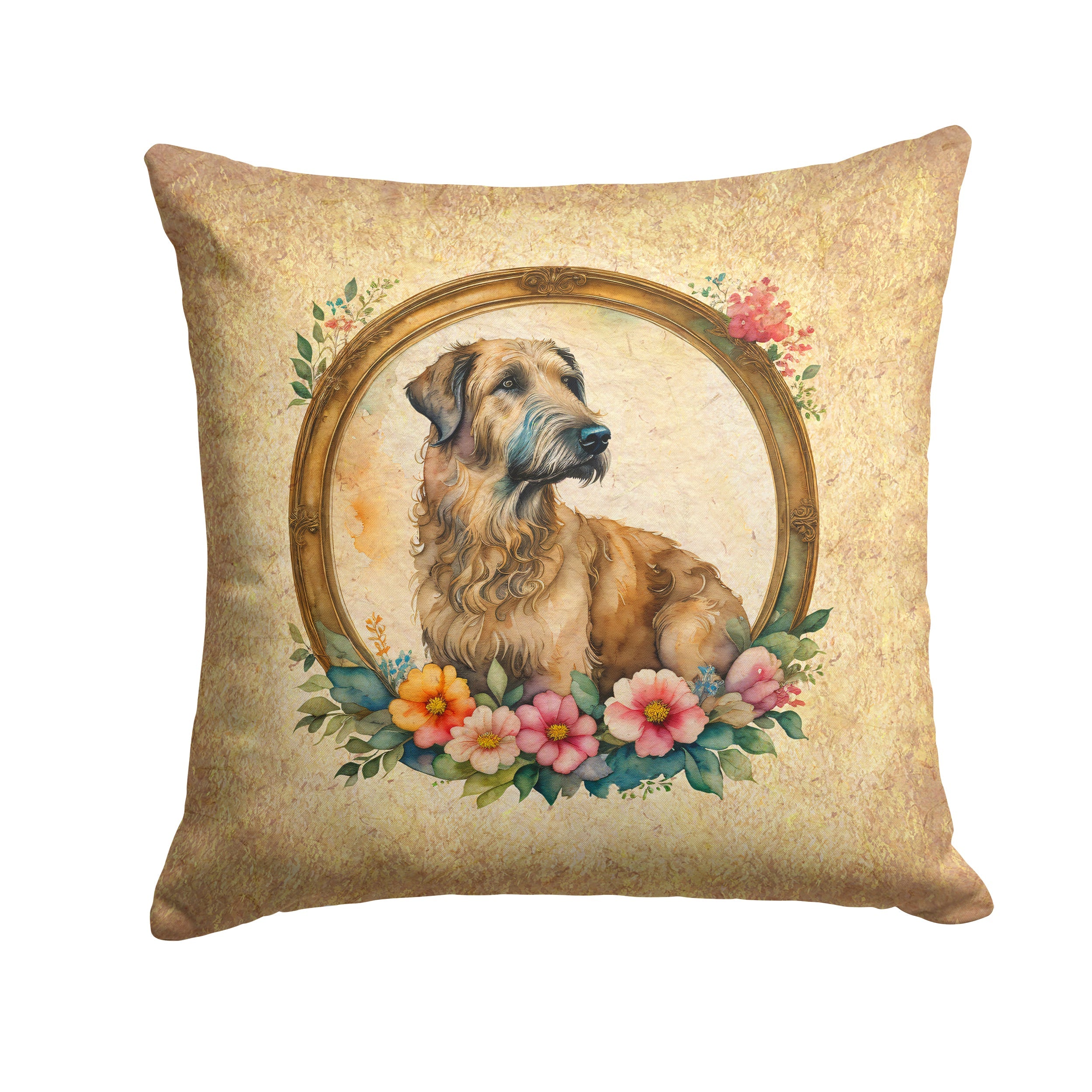 Irish Wolfhound and Flowers Decorative Throw Pillow 18x18 Indoor Outdoor Accent Cushion, Fabric Cover with Insert for Sofa, Bed, Porch & Living Room