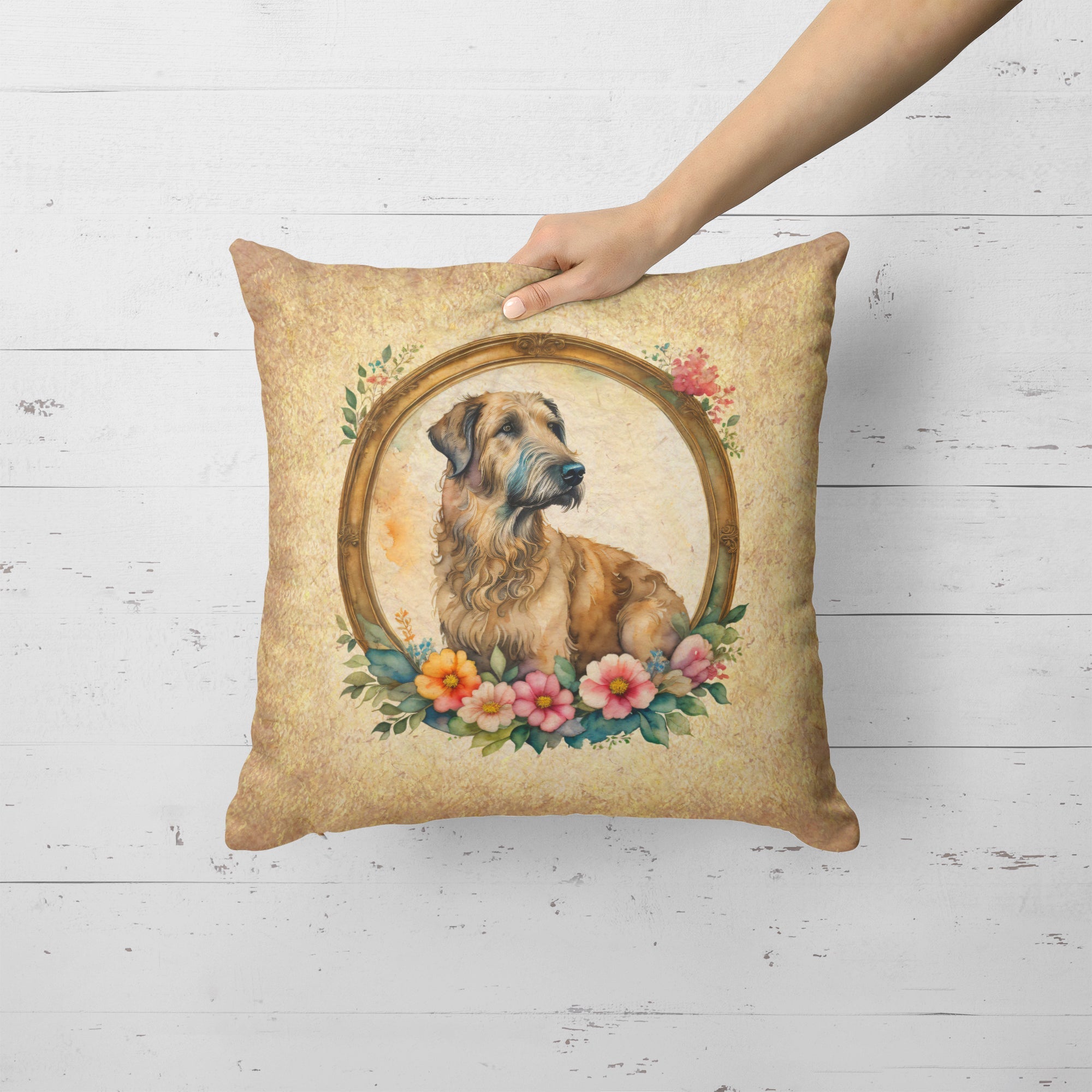 Irish Wolfhound and Flowers Decorative Throw Pillow 18x18 Indoor Outdoor Accent Cushion, Fabric Cover with Insert for Sofa, Bed, Porch & Living Room
