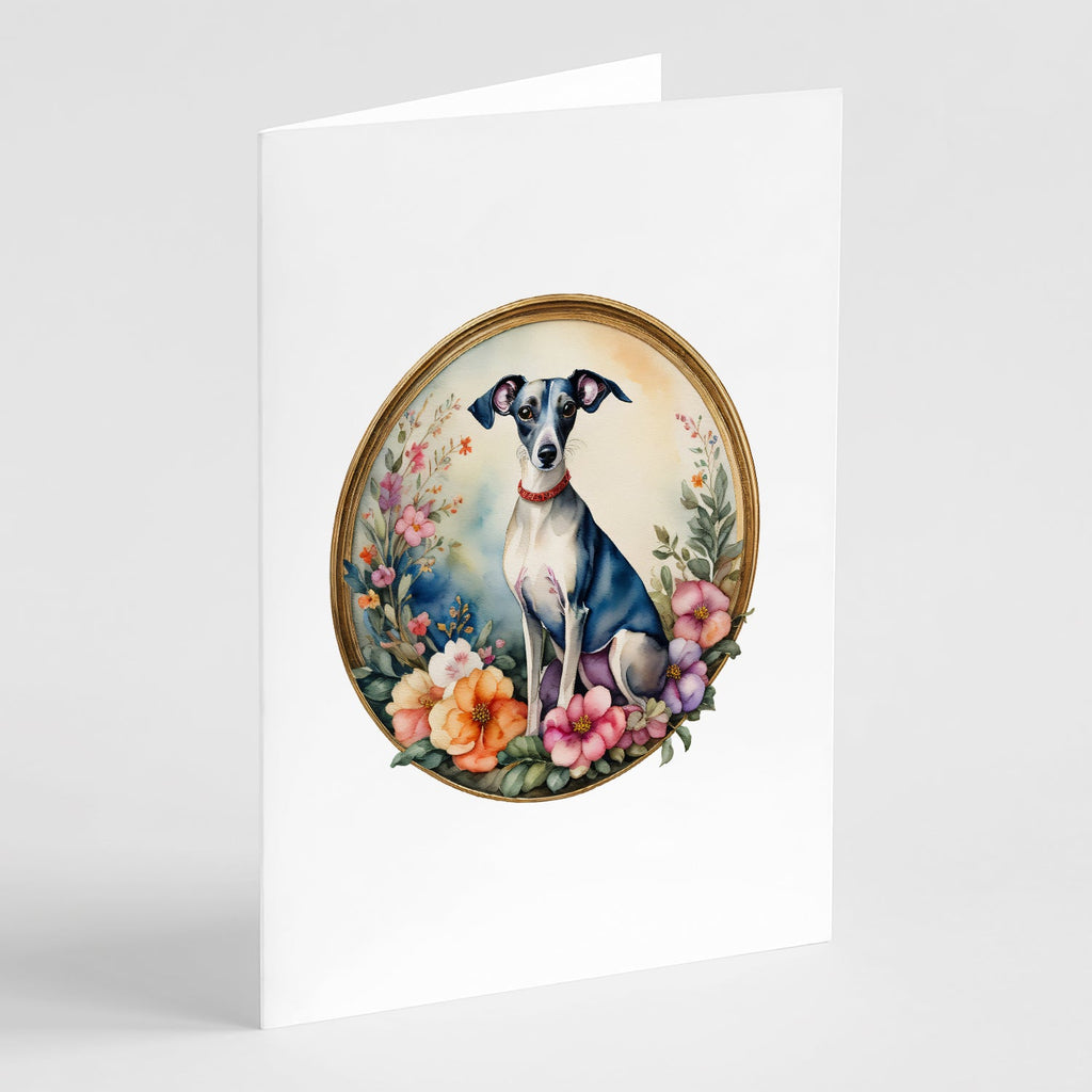 Italian Greyhound and Flowers Greeting Cards Pack of 8 Blank Cards with Envelopes Whimsical A7 Size 5x7