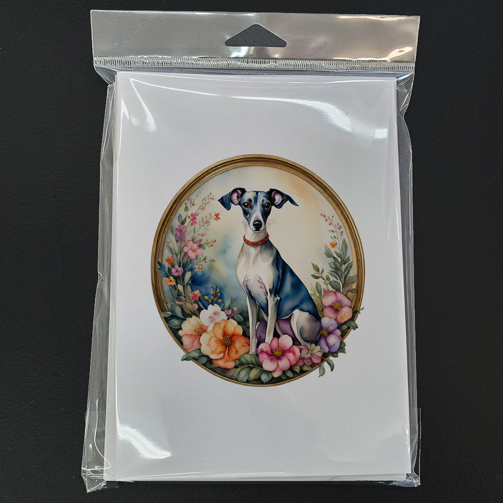 Italian Greyhound and Flowers Greeting Cards Pack of 8 Blank Cards with Envelopes Whimsical A7 Size 5x7