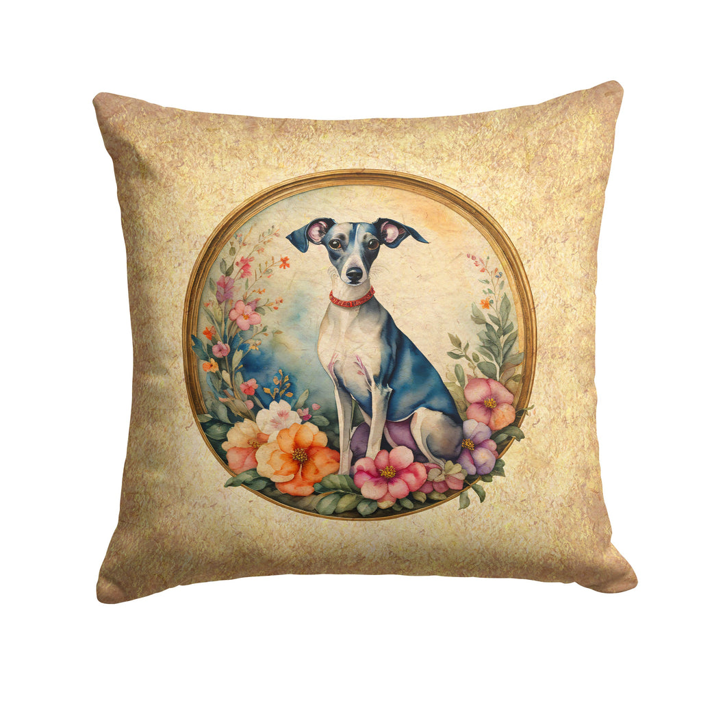 Italian Greyhound and Flowers Decorative Throw Pillow 14x14 Indoor Outdoor Accent Cushion, Fabric Cover with Insert for Sofa, Bed, Porch & Living Room