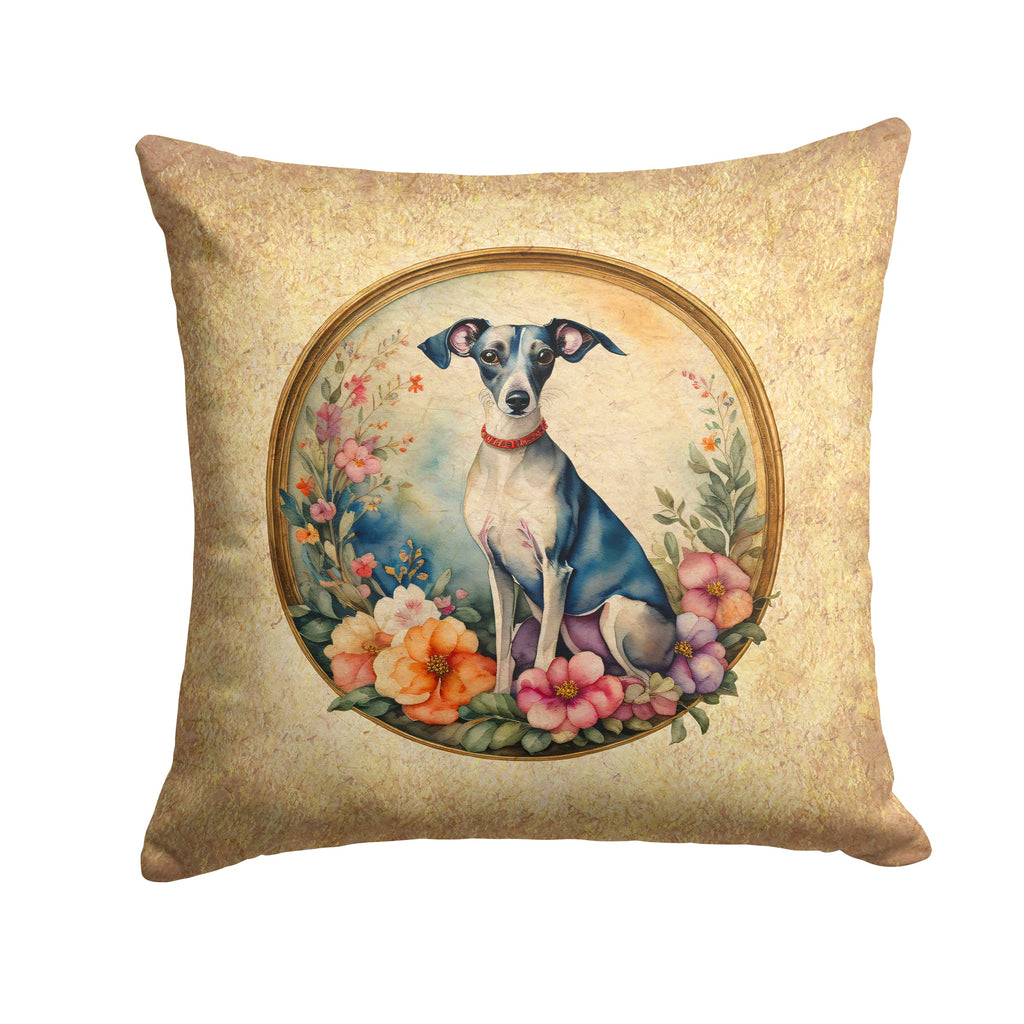 Italian Greyhound and Flowers Decorative Throw Pillow 18x18 Indoor Outdoor Accent Cushion, Fabric Cover with Insert for Sofa, Bed, Porch & Living Room