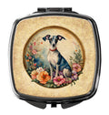 Italian Greyhound and Flowers Compact Mirror Decorative Travel Makeup Mirror for Women Girls Gifts Pocket Makeup Mirror Folding Handheld