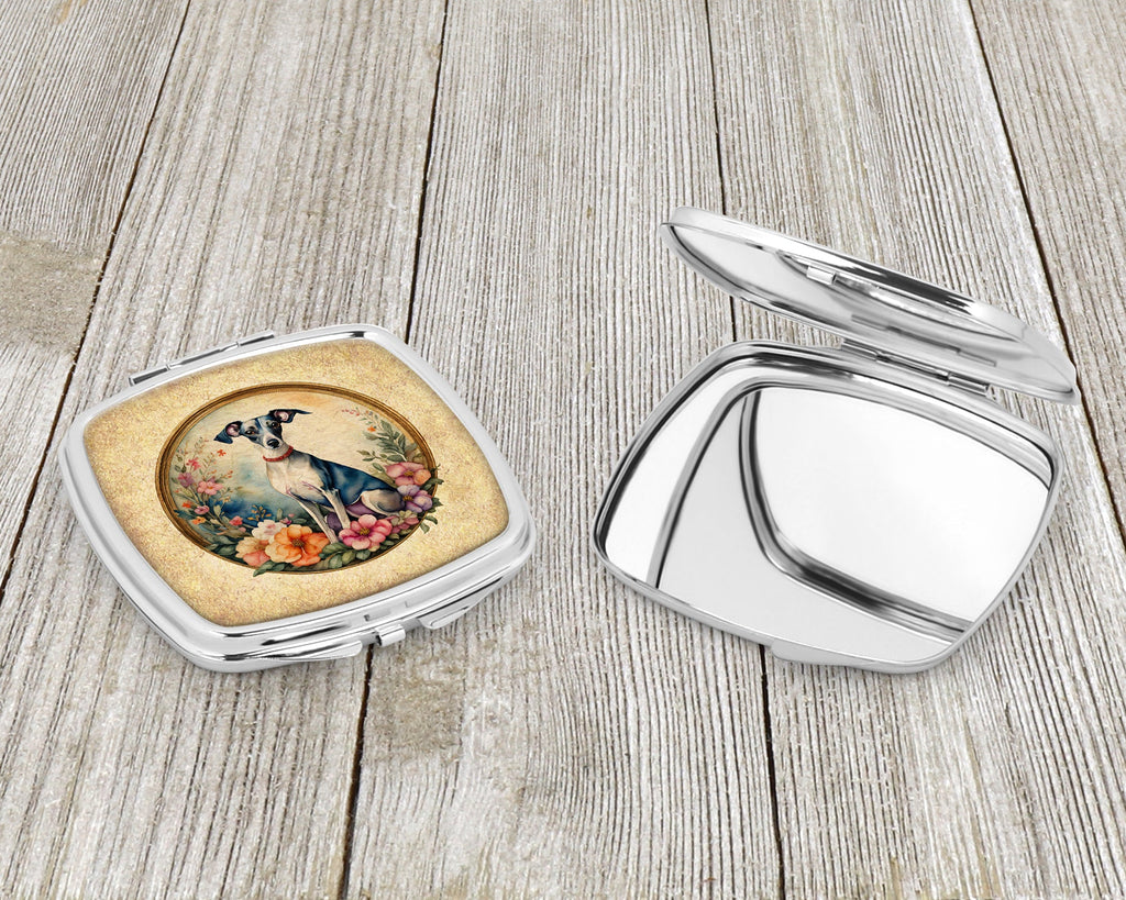 Italian Greyhound and Flowers Compact Mirror Decorative Travel Makeup Mirror for Women Girls Gifts Pocket Makeup Mirror Folding Handheld